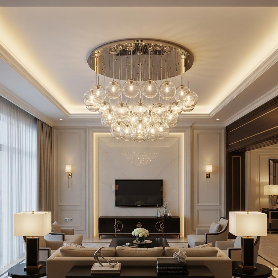 Characteristic round glass chandelier